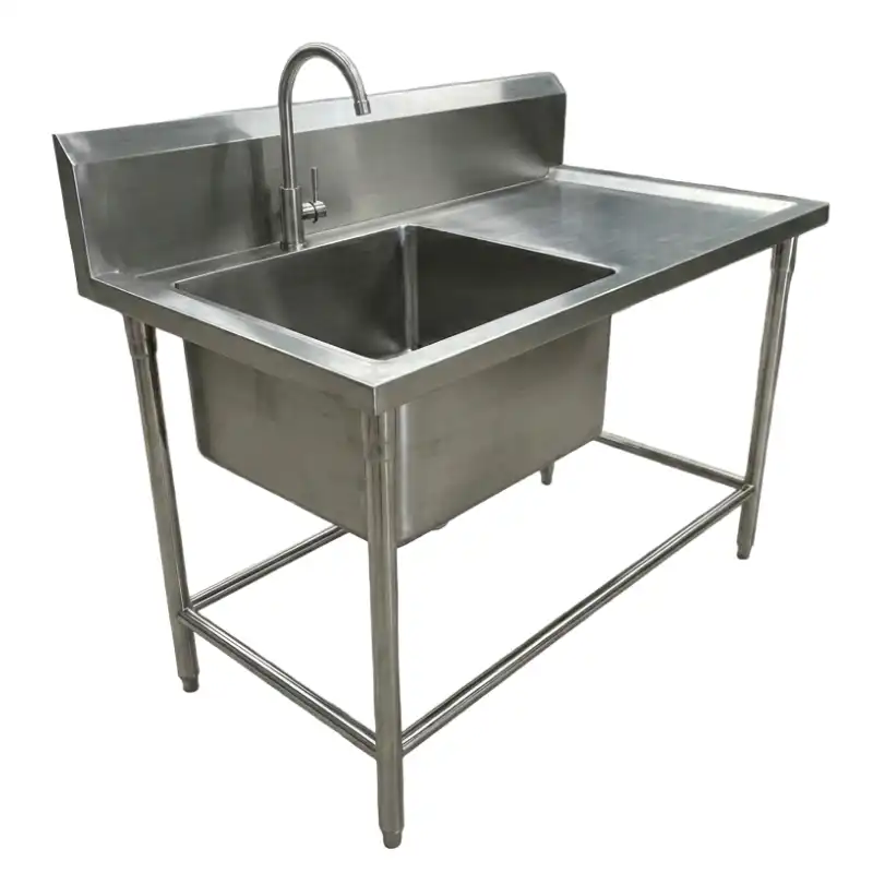 ซิงค์ล้างจาน 1 หลุม สแตนเลส 304 แท้ กันกระเด็น 3 ด้าน ขนาด 60x60x80 ซม. โครงขาเสริมคานแข็งแรง ปรับระดับได้