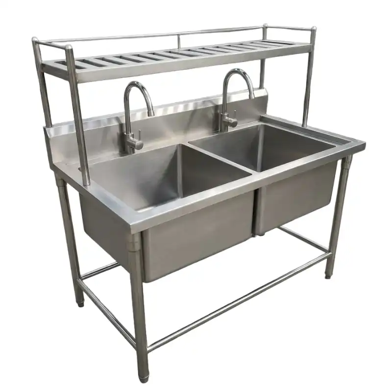 ซิงค์ล้างจาน 2 หลุม พร้อมชั้นวางจาน สแตนเลส 304 แท้ 100% Food Grade โครงสร้างเสริมคานแข็งแรงทนทาน