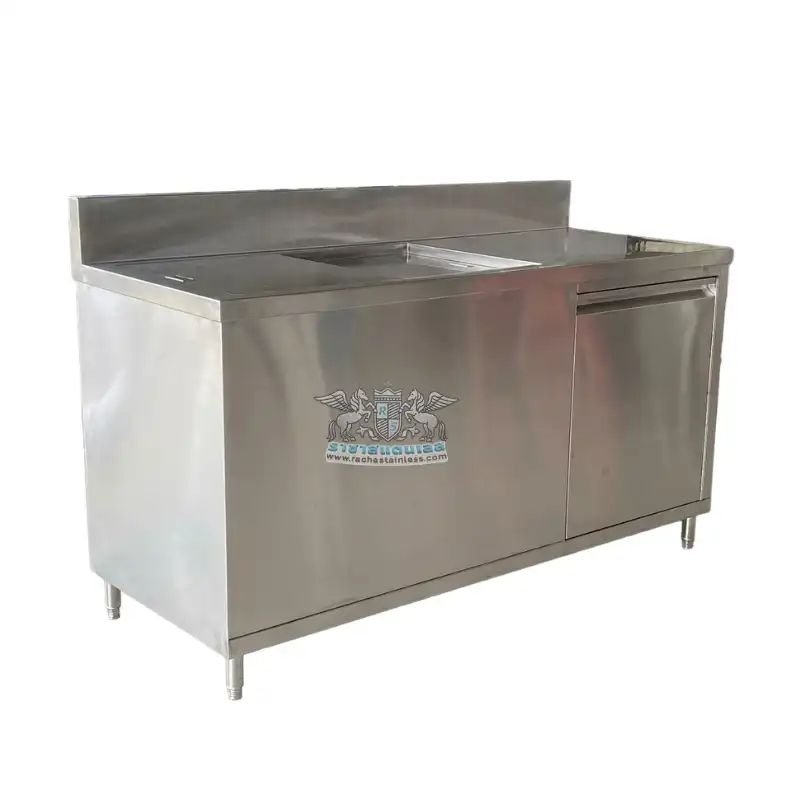 ชุดเคาน์เตอร์สแตนเลส 3in1 โต๊ะเตรียม ถังน้ำแข็ง ตู้เก็บของ สแตนเลส 304 Food Grade สำหรับร้านกาแฟ