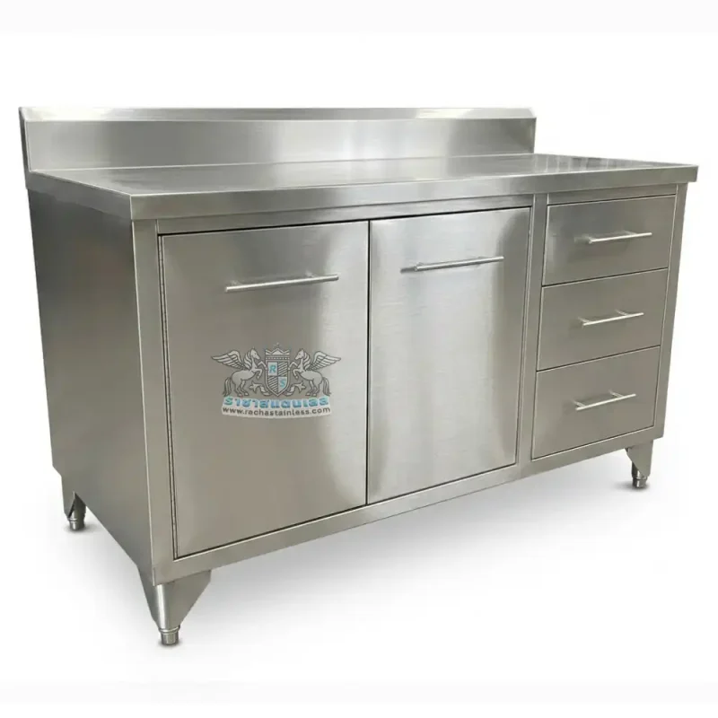 ตู้เคาน์เตอร์สแตนเลส 304 แท้ พร้อม 2 บานเปิดและ 3 ลิ้นชัก ขนาด 70x150x85 ซม. ขาปรับระดับได้จากราชาสแตนเลส