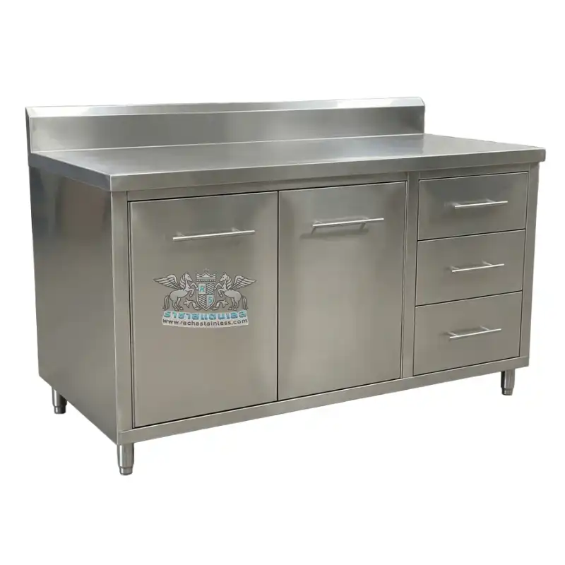 ตู้เคาน์เตอร์สแตนเลส 304 แท้ พร้อม 2 บานเปิดและ 3 ลิ้นชัก ขนาด 70x150x85 ซม. ขาปรับระดับได้จากราชาสแตนเลส