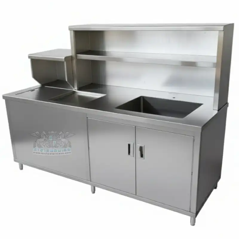 ชุดตู้เคาน์เตอร์สแตนเลส 304+ซิงค์ล้างจาน+ชั้นวางของ 2 ปิดทึบ+ถังน้ำแข็ง