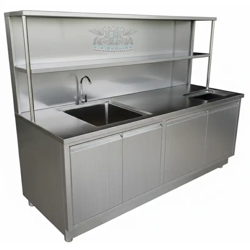 ชุดตู้เคาน์เตอร์สแตนเลส 304+ซิงค์ล้างจาน+ชั้นวางของ 2ชั้นปิดทึบ+ถังน้ำแข็ง