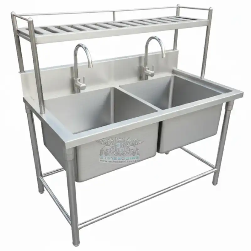 ซิงค์ล้างจาน 2 หลุม+ชั้นวางจาน+สแตนเลส304