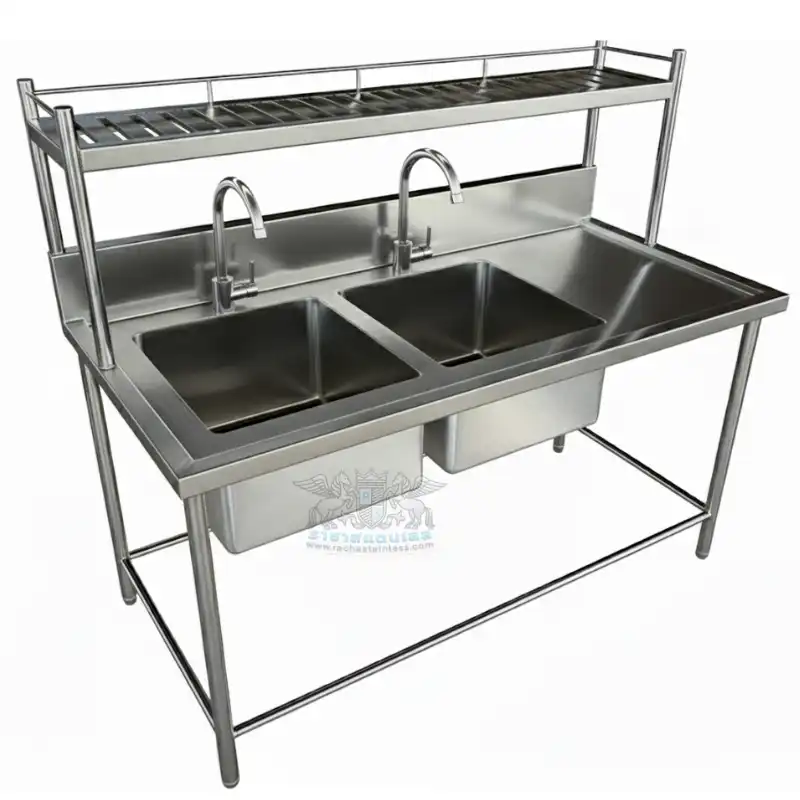 ซิงค์ล้างจาน 2 หลุม+ที่พัก+ชั้นวางจาน