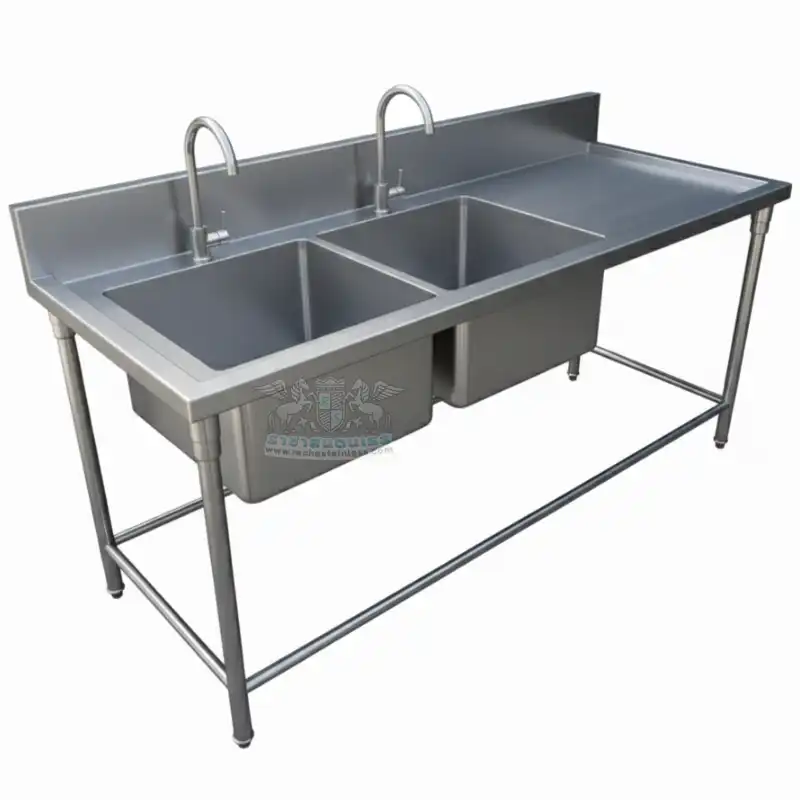 ซิงค์ล้างจาน 2 หลุม+มีที่พัก สแตนเลส304