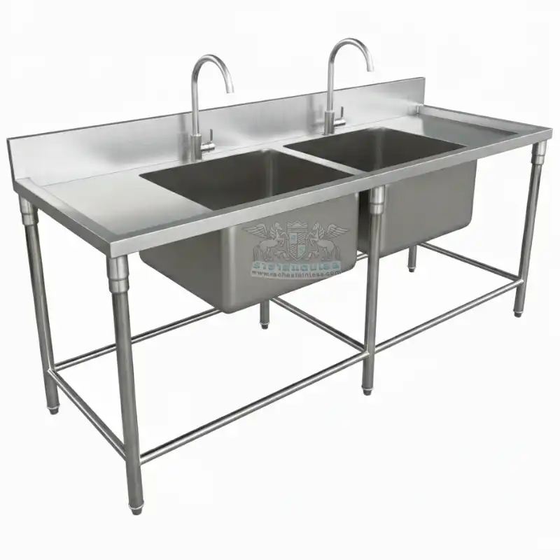 ซิงค์ล้างจาน 2 หลุม+มีที่พัก+สแตนเลส304
