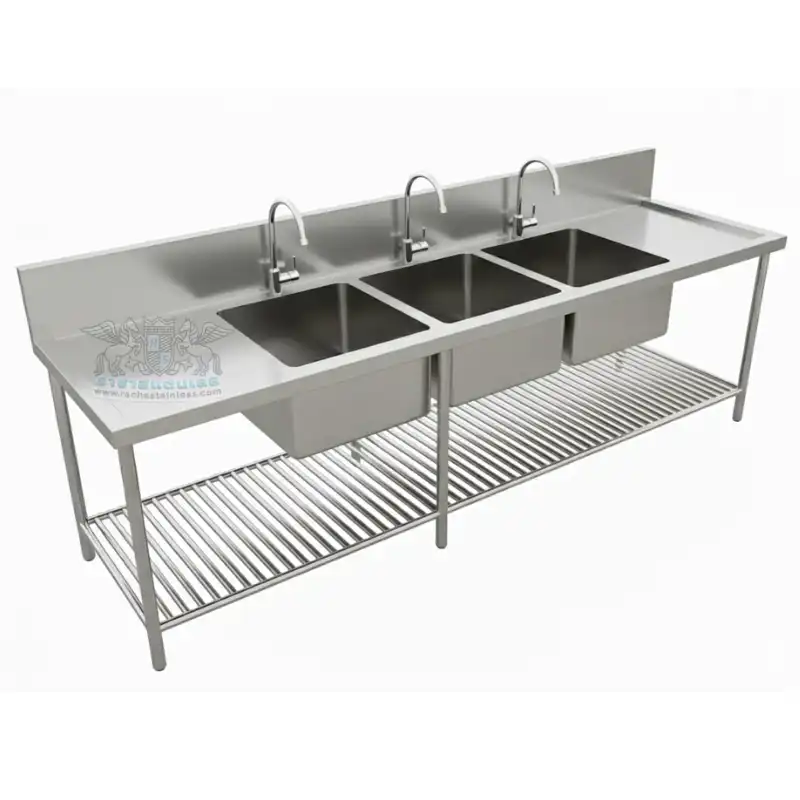 ซิงค์ล้างจาน 3 หลุม+มีที่พัก+สแตนเลส304