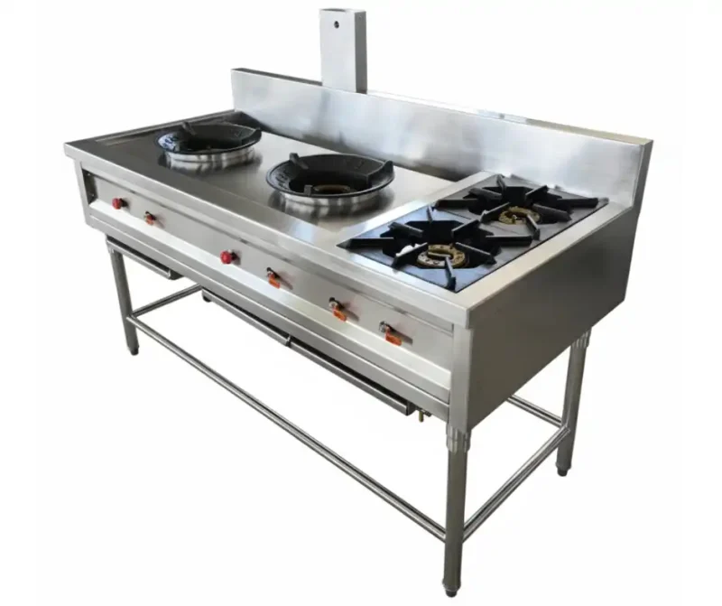 เตาสแตนเลส304 ไทย-ฝรั่ง 4 หัว<br>ขนาด 70x150x80cm.