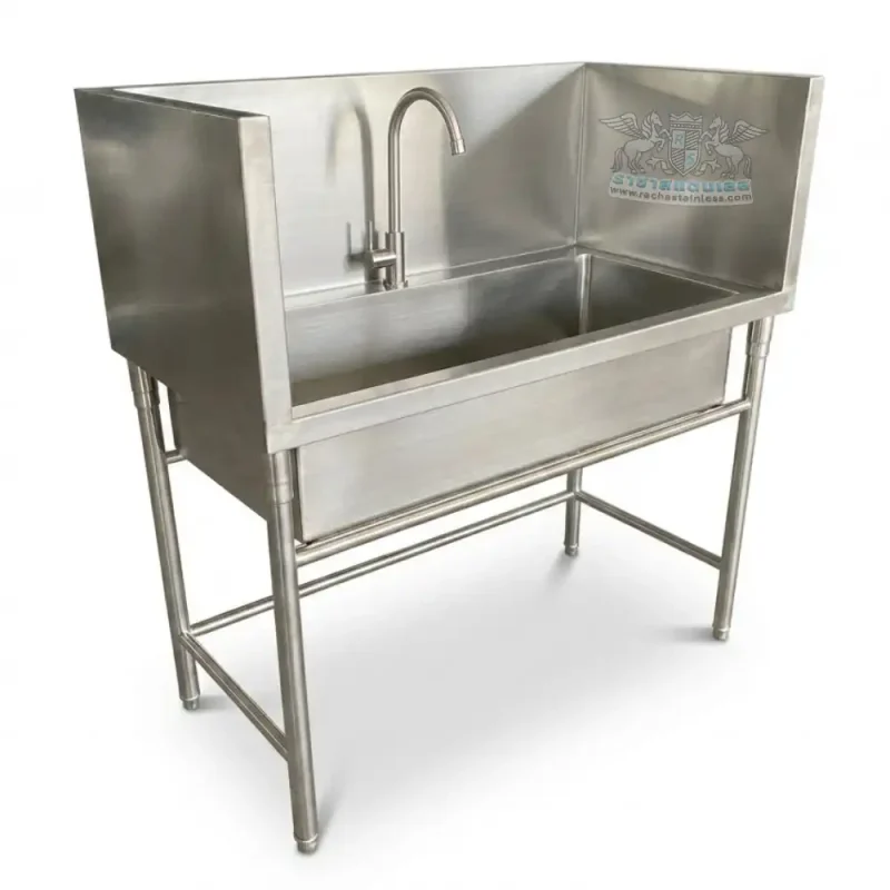 ซิงค์ล้างจาน 1 หลุม สแตนเลส 304 แผงกันกระเด็น 3 ด้าน ขาปรับระดับได้ สำหรับครัวร้านอาหาร