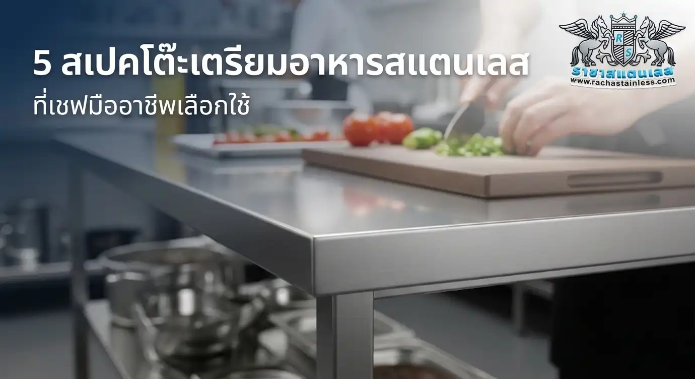 Professional chef preparing ingredients on a heavy-duty SUS 304 stainless steel prep table in a commercial kitchen