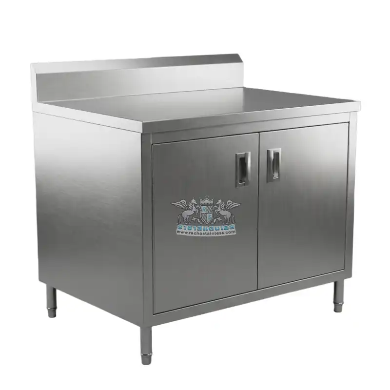 ตู้เคาน์เตอร์สแตนเลส 304 แบบบานเปิดทึบ พร้อมแผงกันกระเด็น ขนาด 120x70x80 ซม. ขาปรับระดับได้