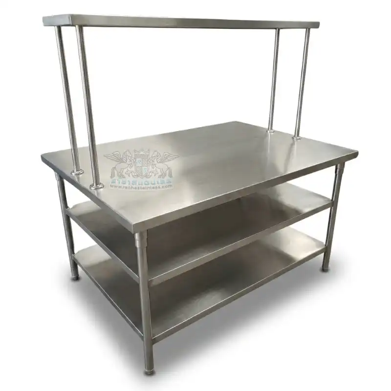 โต๊ะเตรียมอาหาร สแตนเลส 304 แท้ 100% Food Grade ขนาด 100x150x80 ซม. พร้อมชั้นวาง 4 ระดับ ขาปรับระดับได้