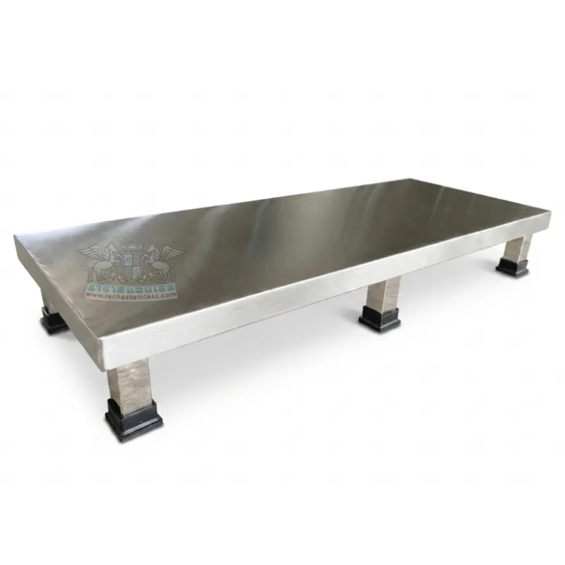 โต๊ะสแตนเลสแบบเตี้ย 100x37x15 ซม. ขาท่อเหลี่ยม 6 ขา เสริมคานรับน้ำหนัก เกรด 304 แท้
