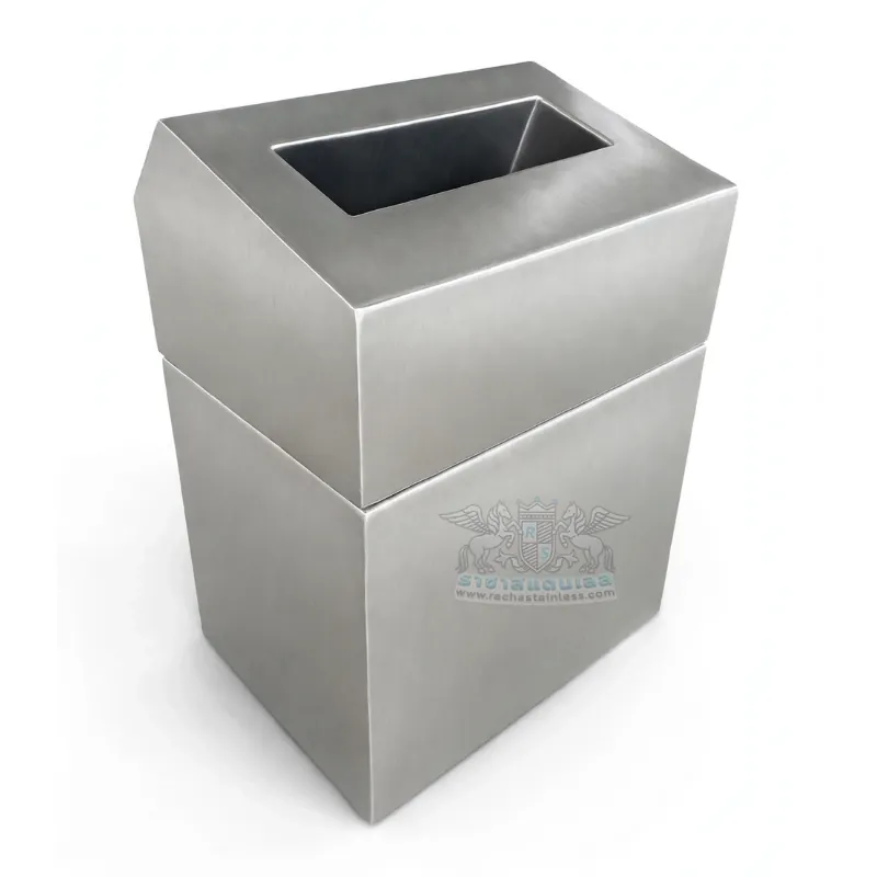 ถังขยะรีไซเคิล สแตนเลส 304 38x32x65 ฝาเฉียง 25 ซม. แยก 2 ชิ้น - ถังขยะสแตนเลส ฝาครอบ วัสดุ 304 แท้ Food Grade มุมเฉียง